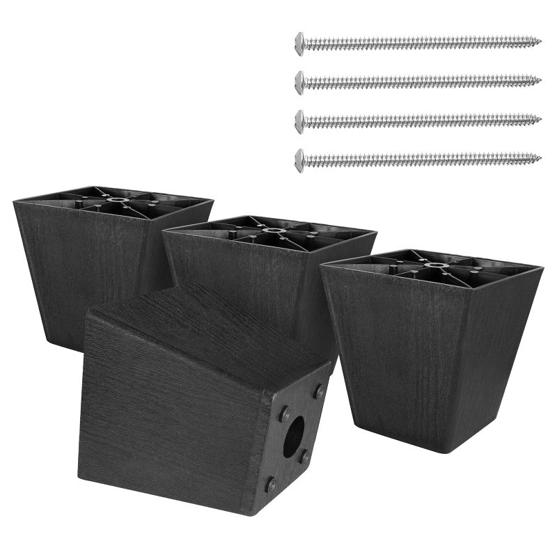 Masendelk 4 inch Black Plastic Furniture Legs, Screw-in Couch Legs Square Sofa Legs Replacement Legs for Furniture Couch Table Sofa, Pack of 4 - Image 1